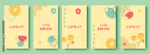 Trendy set of templates for social media. Abstract floral background for social media stories. Editable vector illustration in style 80s - 90s