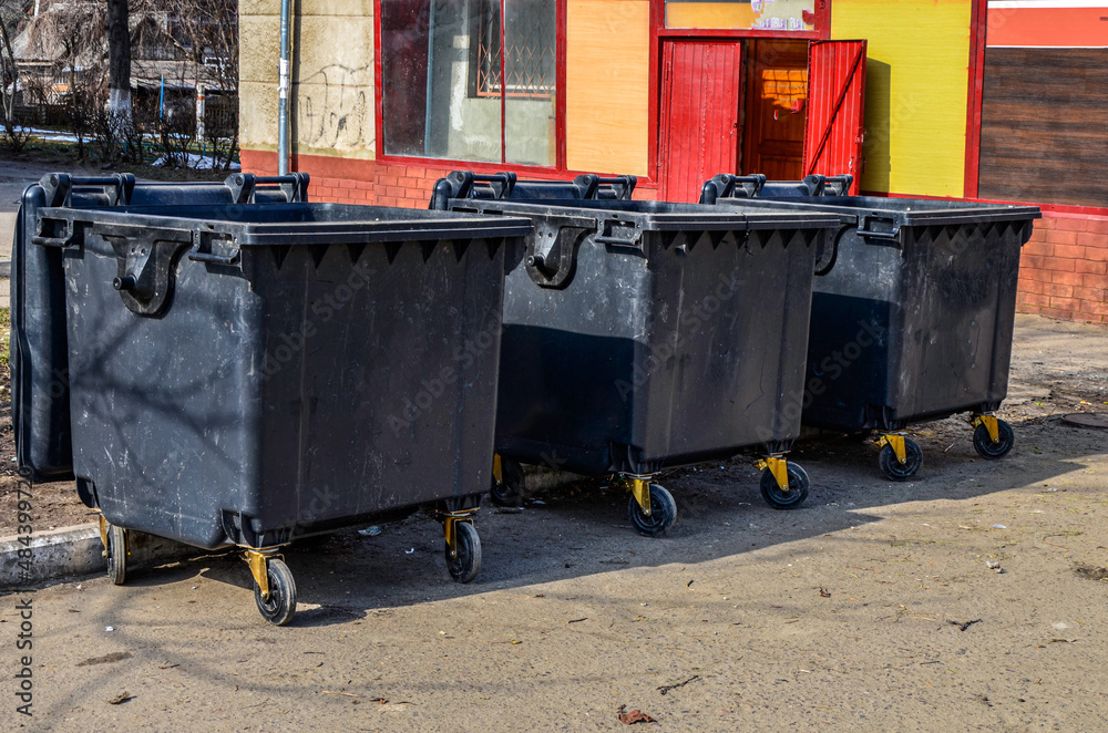 open black garbage can bins for trash and recycling open black garbage can bins for trash and recycling