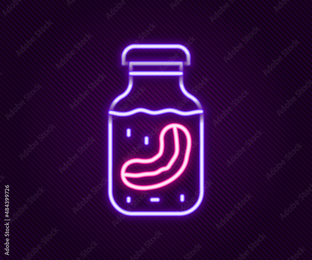 Glowing neon line Sea cucumber in jar icon isolated on black background. Marine food. Colorful outline concept. Vector Glowing neon line Sea cucumber in jar icon isolated on black background. Marine food. Colorful outline concept. Vector