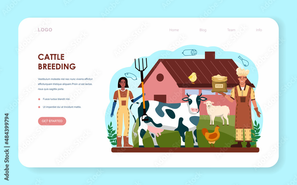 Butcher or meatman web banner or landing page. Fresh meat