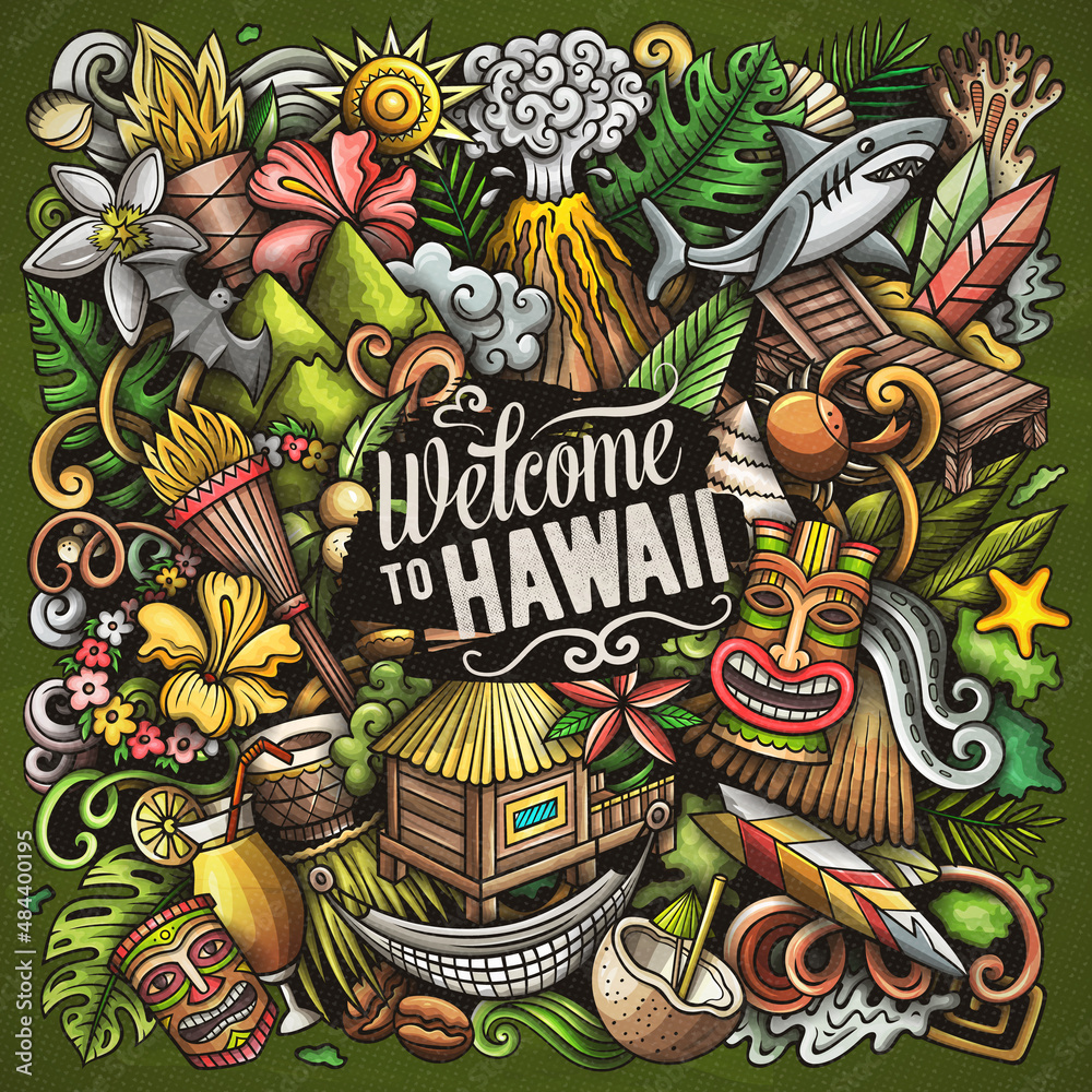 Hawaii cartoon vector doodles illustration.