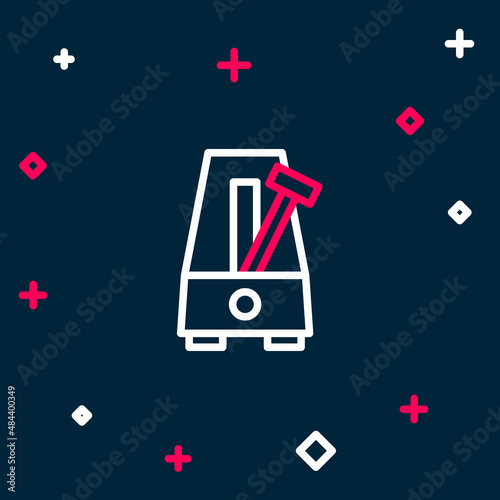 Line Classic Metronome with pendulum in motion icon isolated on blue background. Equipment of music and beat mechanism. Colorful outline concept. Vector