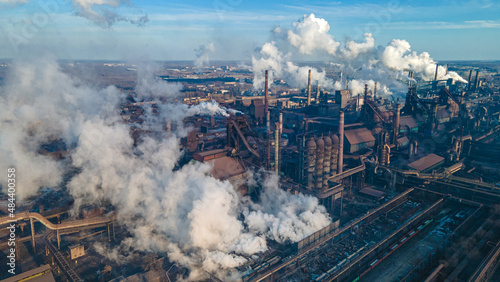 metallurgical plant smoke from chimneys industry drone photography