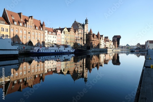 Panorama of Old Town in Gdansk and Motlawa canal. Poland