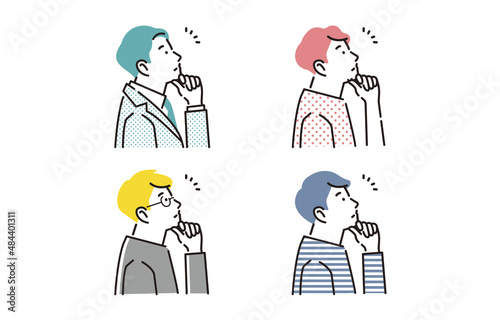 考える横向きの男性セット
