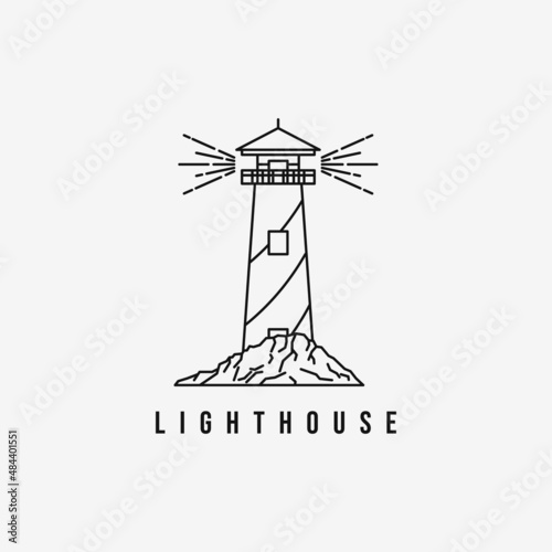 Lighthouse line art logo illustration design outline monoline vintage © gocrerativestd