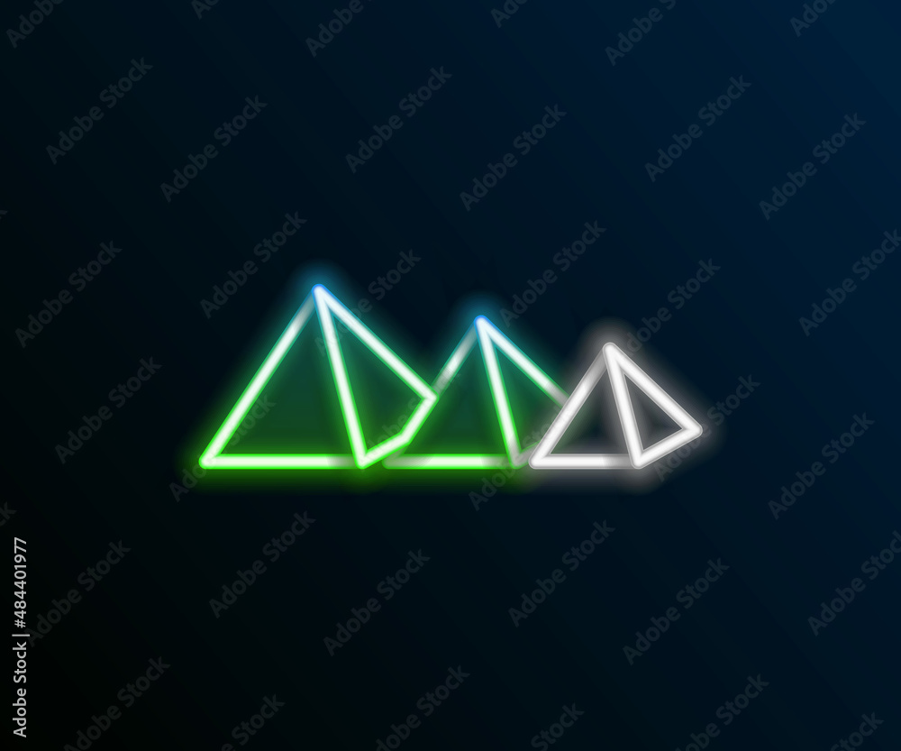 Glowing neon line Egypt pyramids icon isolated on black background. Symbol of ancient Egypt. Colorful outline concept. Vector Glowing neon line Egypt pyramids icon isolated on black background. Symbol of ancient Egypt. Colorful outline concept. Vector