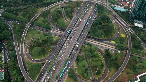 Drone Shot Looking Over Simpang Susun Semanggi Interchange In Jakarta photo