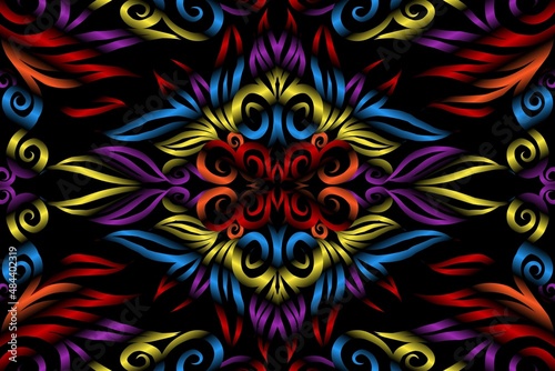 colourful caleidoscope classic gradient flower art pattern of traditional tenun batik ethnic dayak ornament for wallpaper ads background sticker or clothing