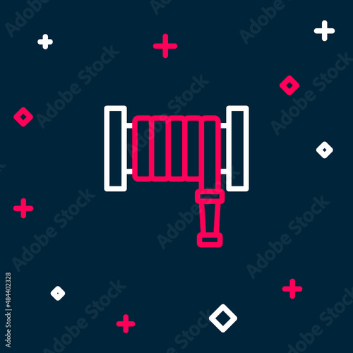Line Fire hose reel icon isolated on blue background. Colorful outline concept. Vector