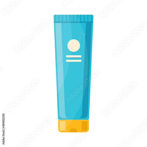 Moisturizing cream tube with lid for hands, body, face skin care vector flat illustration. Blue plastic tuba for toothpaste, gel and shampoo isolated. Packaging for medicine cosmetics hygiene lotion