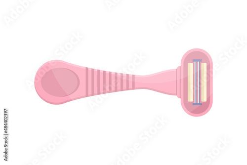 Pink female razor with blade and handle for daily personal shaving vector flat illustration. Feminine tools for depilation or epilation comfortable remove hair from body skin. Safety soft coiffure
