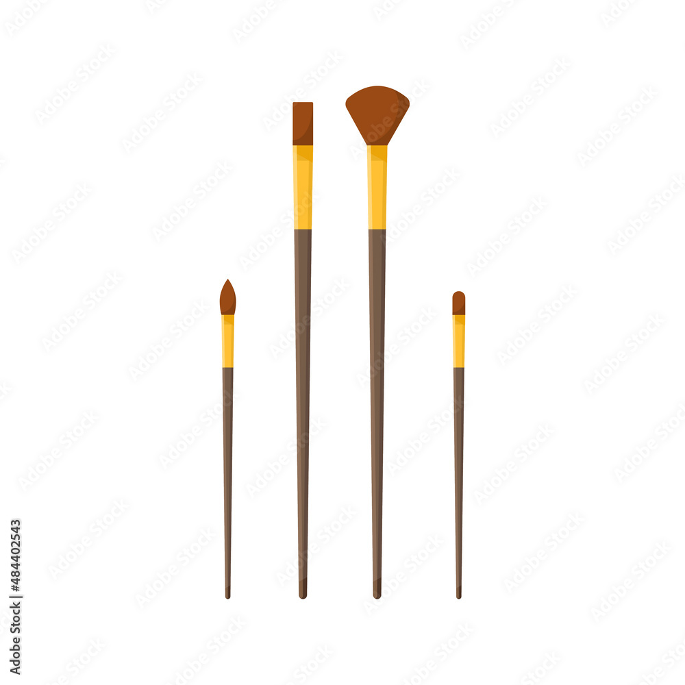 Collection visage brushes different shape for applying cosmetics products vector flat illustration. Set professional makeup artist accessory for painting eyes, lips, eyebrows, eyeshadows beauty tools Collection visage brushes different shape for applying cosmetics products vector flat illustration. Set professional makeup artist accessory for painting eyes, lips, eyebrows, eyeshadows beauty tools