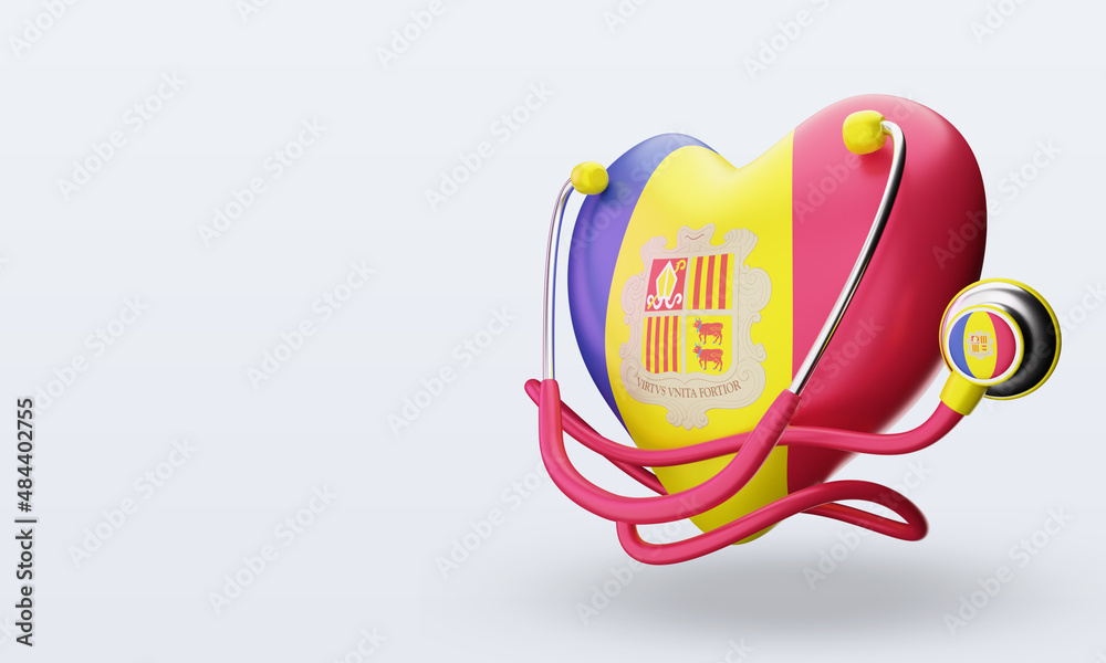 3d world health day Andorra flag rendering right view 3d world health day Andorra flag rendering right view