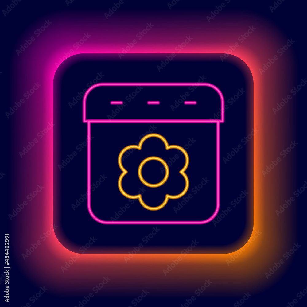 Glowing neon line Calendar spring icon isolated on black background. Event reminder symbol. Colorful outline concept. Vector Glowing neon line Calendar spring icon isolated on black background. Event reminder symbol. Colorful outline concept. Vector