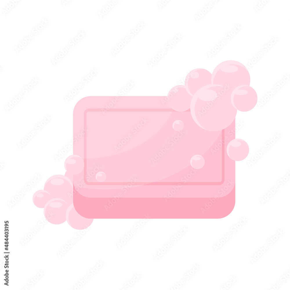 Pink bar of soap with bubbles for antibacterial water cleaning isometric vector illustration. Cosmetic hygiene beauty care product purity spa soft washing isolated. Healthy detergent for shower bath Pink bar of soap with bubbles for antibacterial water cleaning isometric vector illustration. Cosmetic hygiene beauty care product purity spa soft washing isolated. Healthy detergent for shower bath