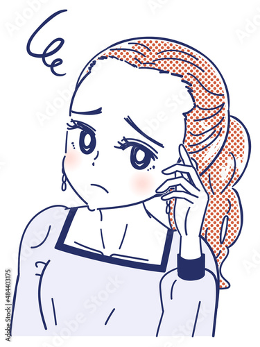ヘアラインの丸み おでこの産毛を気にする女性のイラスト