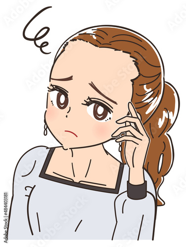 ヘアラインの丸み おでこの産毛を気にする女性のイラスト