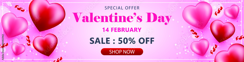 Valentine's day sale banner vector illustration with hearts and typography. Sale promo template design. Valentine's day sale banner vector illustration with hearts and typography. Sale promo template design.