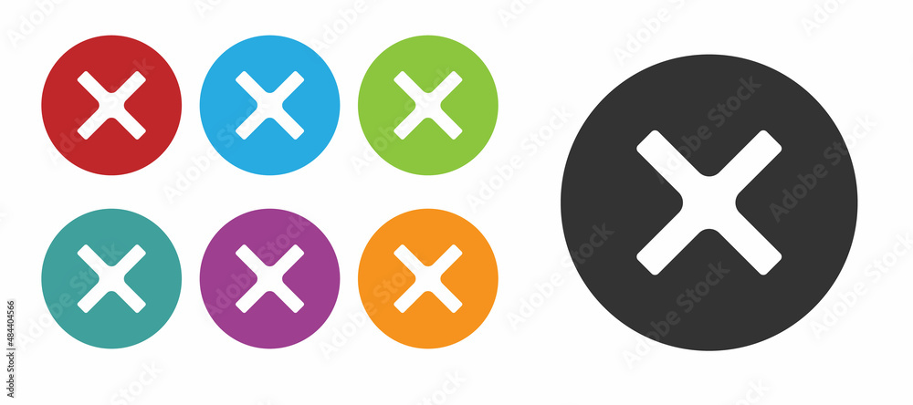 Black X Mark, Cross in circle icon isolated on white background. Check cross mark icon. Set icons colorful. Vector Black X Mark, Cross in circle icon isolated on white background. Check cross mark icon. Set icons colorful. Vector