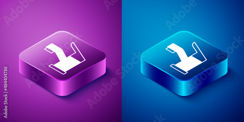 Isometric Water tap icon isolated on blue and purple background. Square button. Vector