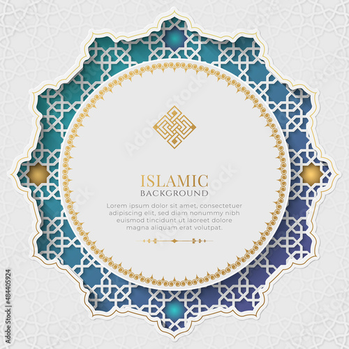Arabic Islamic Elegant White and golden Luxury Ornament Background with Arabic Pattern and Decorative Ornament Frame