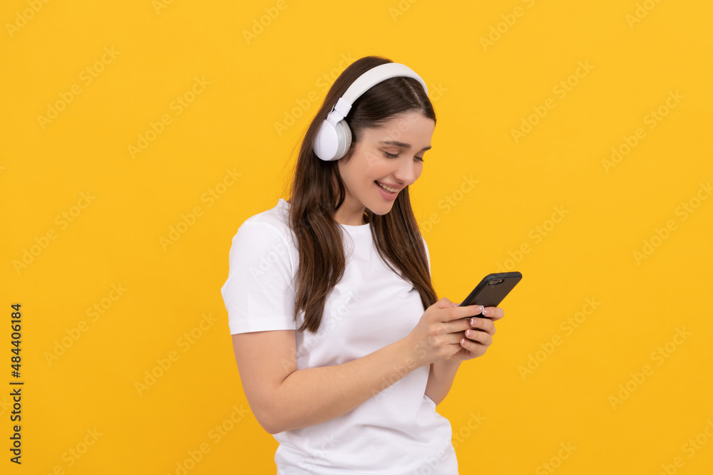 happy girl in headphones. webinar in wireless headset. modern education online. happy girl in headphones. webinar in wireless headset. modern education online.