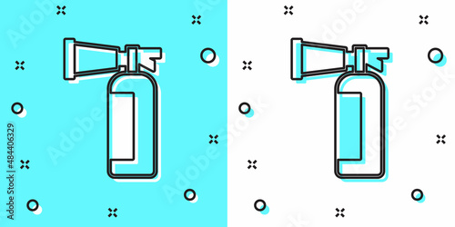 Black line Fire extinguisher icon isolated on green and white background. Random dynamic shapes. Vector