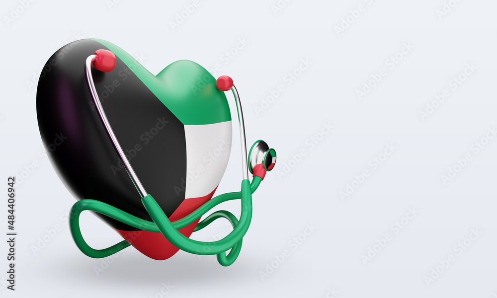 3d world health day Kuwait flag rendering left view Stock Illustration