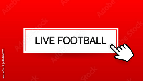 Live Football streaming Icon, Badge, Button for broadcasting or online football stream. Vector in material, flat, design style