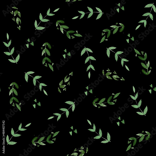 Botanic dark seamless watercolor pattern