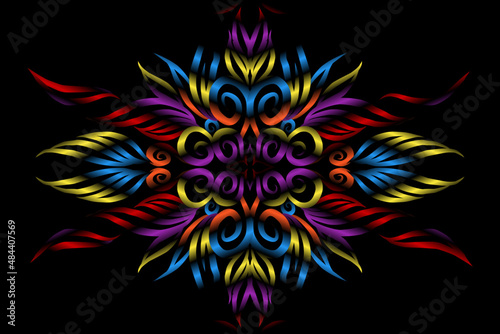 colourful caleidoscope classic gradient flower art pattern of traditional batik ethnic dayak ornament for wallpaper ads background sticker or clothing © Ainur