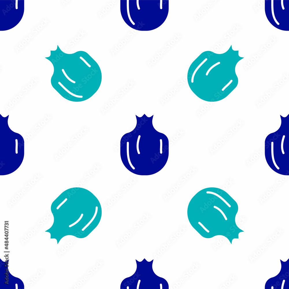 Obraz premium Blue Pomegranate icon isolated seamless pattern on white background. Garnet fruit. Vector