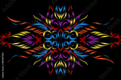 colourful caleidoscope classic gradient flower art pattern of traditional batik ethnic dayak ornament for wallpaper ads background sticker or clothing © Ainur