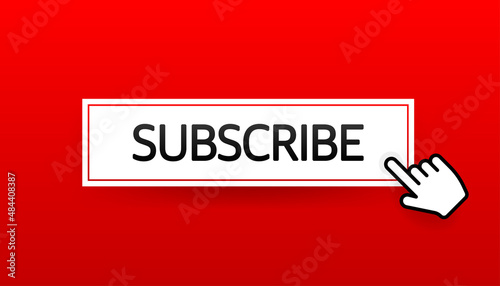 Icon with red subscribe button on white background for web marketing design. Flat deign. Social media element. Vector illustration