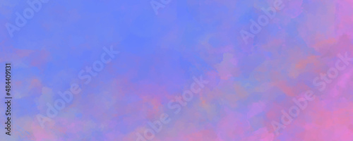 Vector watercolor art background with pink clouds and blue sky. Hand drawn vector texture. Heaven. Sunset.  Watercolour banner. Template for flyers, cards, poster, cover.