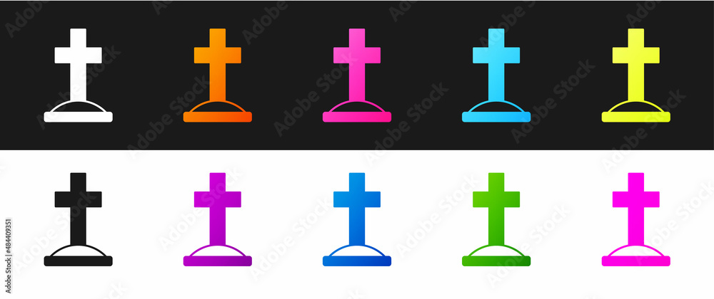 Set Grave with cross icon isolated on black and white background. Vector Set Grave with cross icon isolated on black and white background. Vector