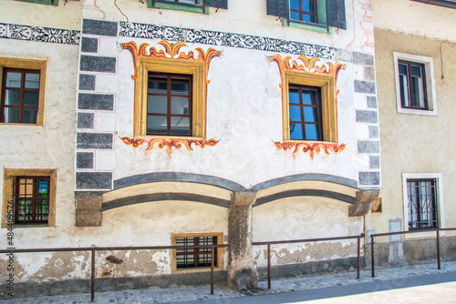 Painted wall of old medieval house in the historic center of Kranj, Slovenia photo