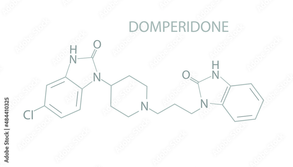 Domperidone molecular skeletal chemical formula.
Domperidone molecular skeletal chemical formula.