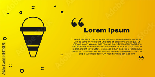 Black Fire cone bucket icon isolated on yellow background. Metal cone bucket empty or with water for fire fighting. Vector