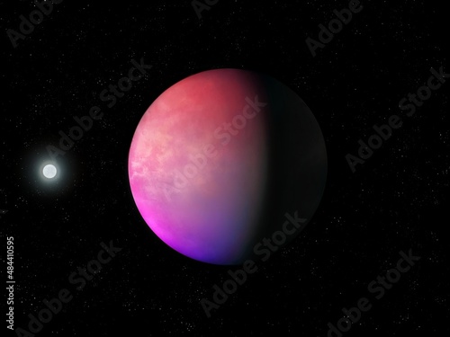 Colorful exoplanet in deep space, Earth-like planet, beautiful terrestrial planet, space background. 
