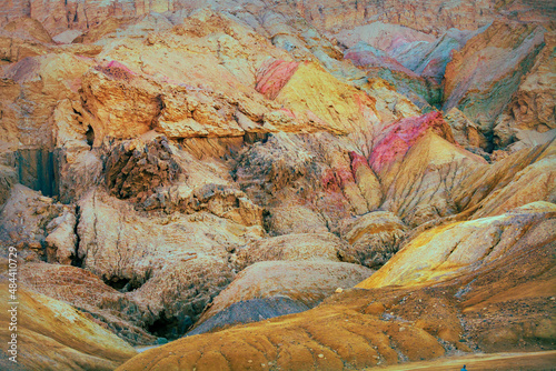 Colored sandstone bands in Makhtesh Ramon Crater, Negev desert, Israel