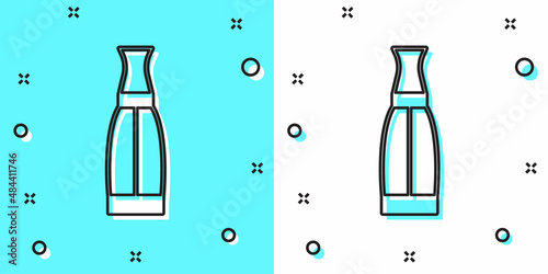 Black line Vape liquid bottle for electronic cigarettes icon isolated on green and white background. Random dynamic shapes. Vector