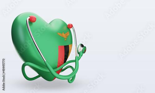 3d world health day Zambia flag rendering left view