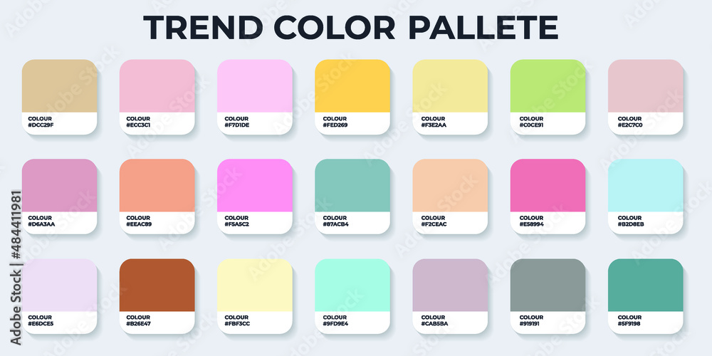 Color Pantone. Trend Colour Guide Palette Catalog Samples in RGB HEX. Neomorphism Vector. color palette for fashion designers, business, and paints colors company - obrazy, fototapety, plakaty 
