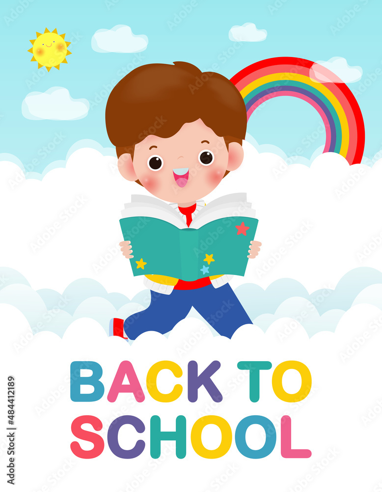 back to school with school kids reading book education con…