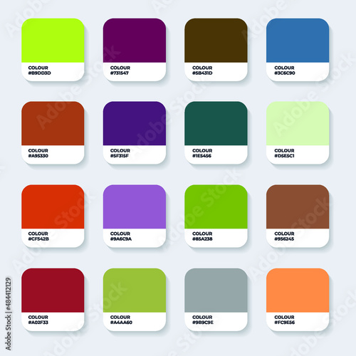 Color Pantone. Trend Colour Guide Palette Catalog Samples in RGB HEX. Neomorphism Vector. color palette for fashion designers, business, and paints colors company