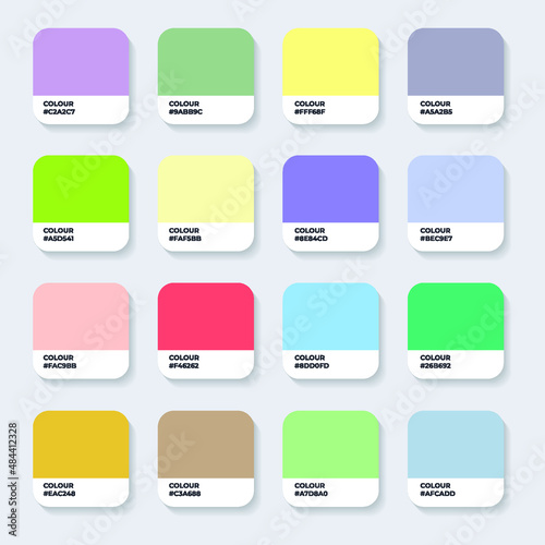 Color Pantone. Trend Colour Guide Palette Catalog Samples in RGB HEX. Neomorphism Vector. color palette for fashion designers, business, and paints colors company