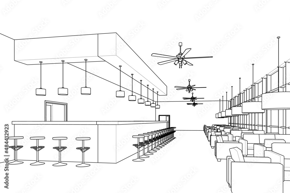 cafe interior sketch