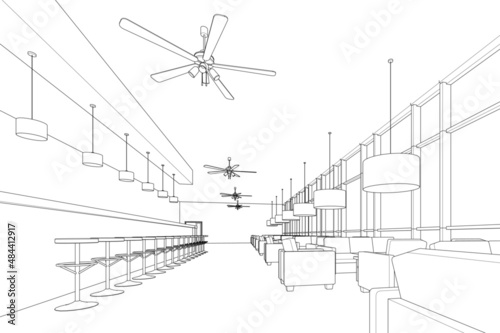 cafe interior sketch